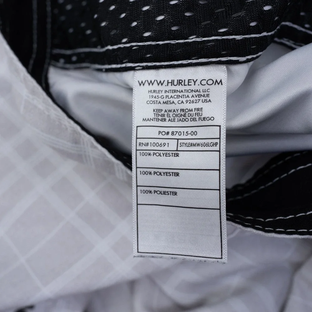 Hurley Mens Grey White Plaid Board Shorts Swim Trunks Size 34 Fit 35x9